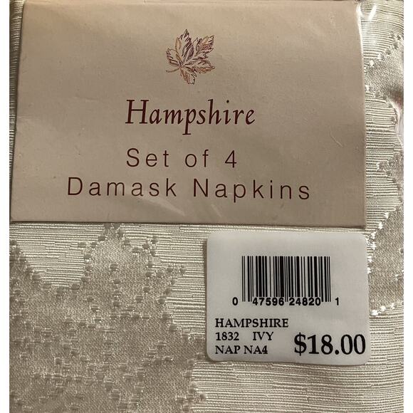 Hampshire Damask Dinner Napkins Leaf Pattern Bardwil Linens Ivory 2 Sets of 4 - Picture 4 of 5